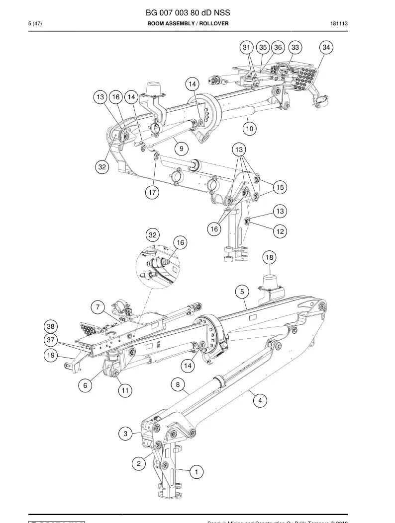 BG00700380d BG 007 003 80d Boom Assembly - Sandvik Technical Drawing