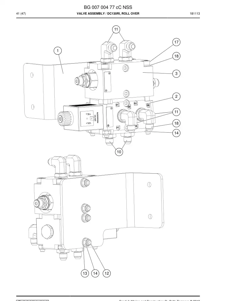 BG00700477c BG 007 004 77c Valve Assembly - Sandvik Technical Drawing