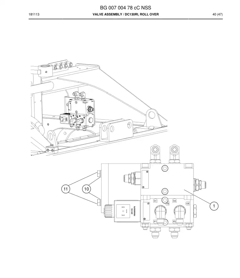 BG00700478c BG 007 004 78c Valve Assembly - Sandvik Technical Drawing