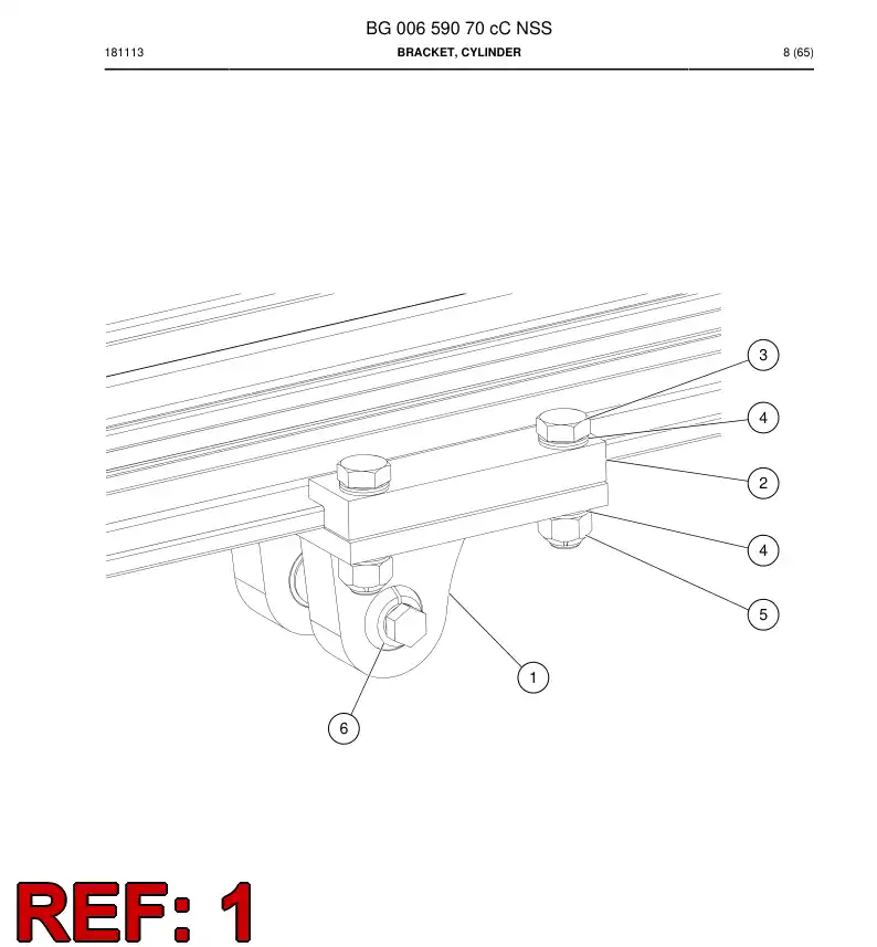 BG00700587a BG 007 005 87a Bracket, Cylinder - Sandvik Technical Drawing