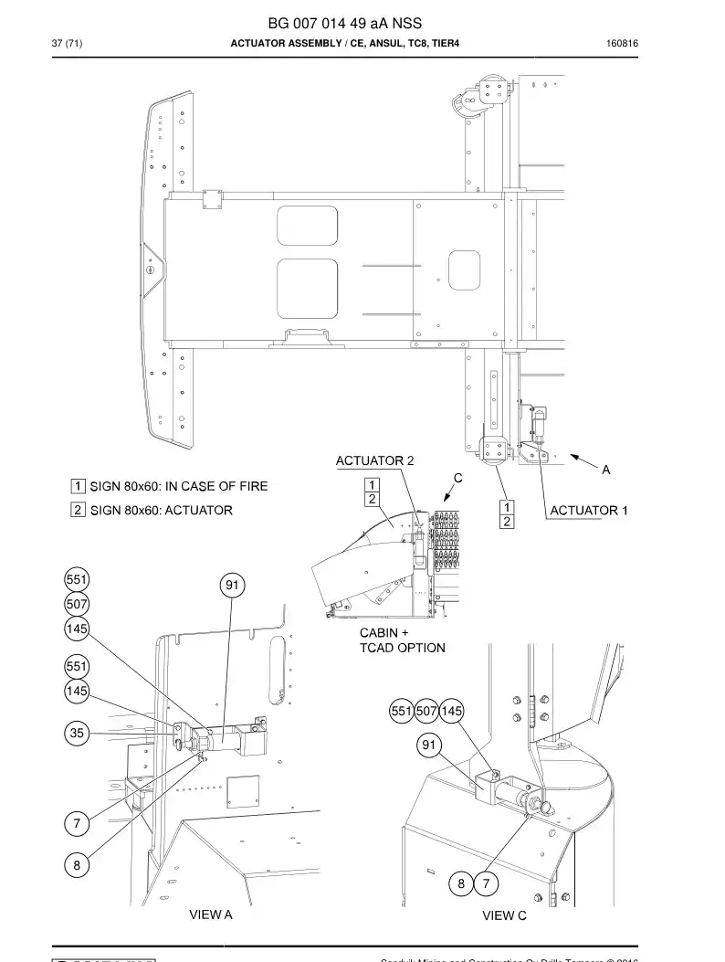 BG00701449a BG 007 014 49a Actuator Assembly - Sandvik Technical Drawing