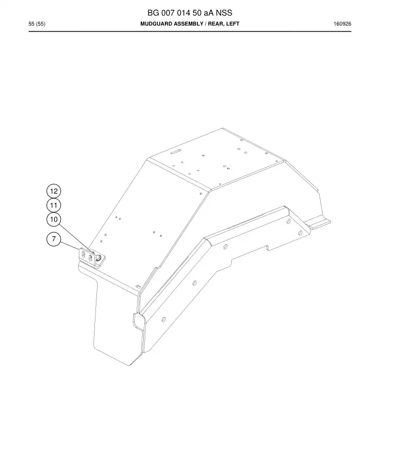 BG00701450a BG 007 014 50a Mudguard Assembly - Sandvik Technical Drawing