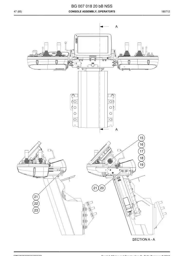 BG00701820b BG 007 018 20b Console Assembly, Operator's - Sandvik Technical Drawing