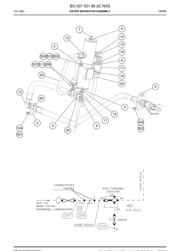 BG00703186d BG 007 031 86d Water Separator Assembly - Sandvik Technical Drawing