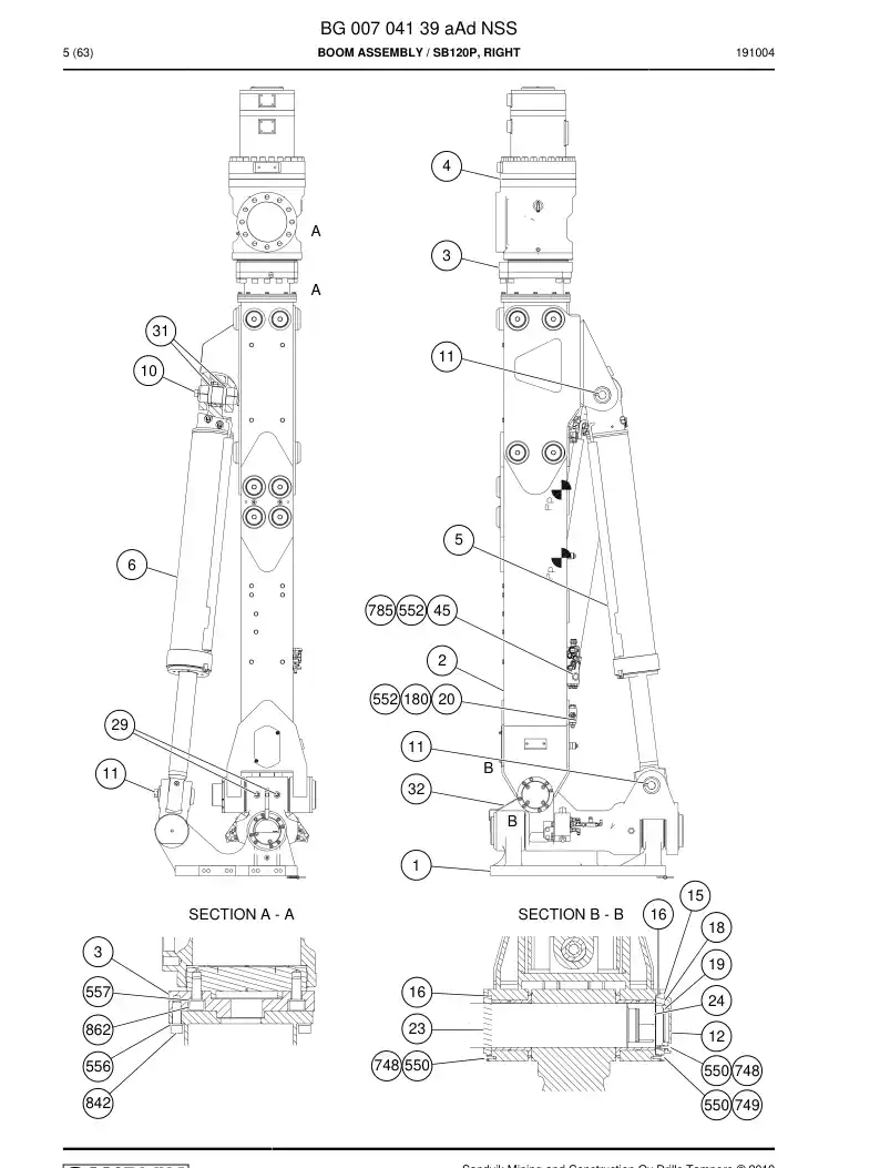 BG00704139a BG 007 041 39a Boom Assembly - Sandvik Technical Drawing