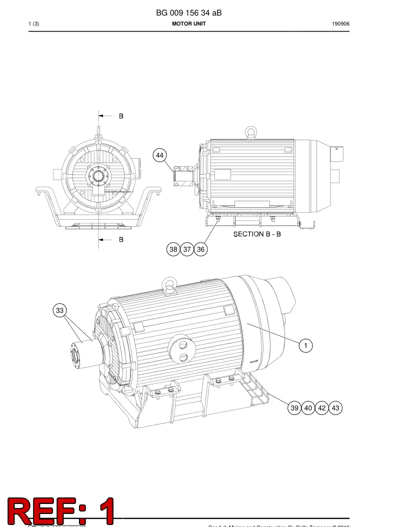 BG00705054b BG 007 050 54b Motor, Three Phase - Sandvik Technical Drawing