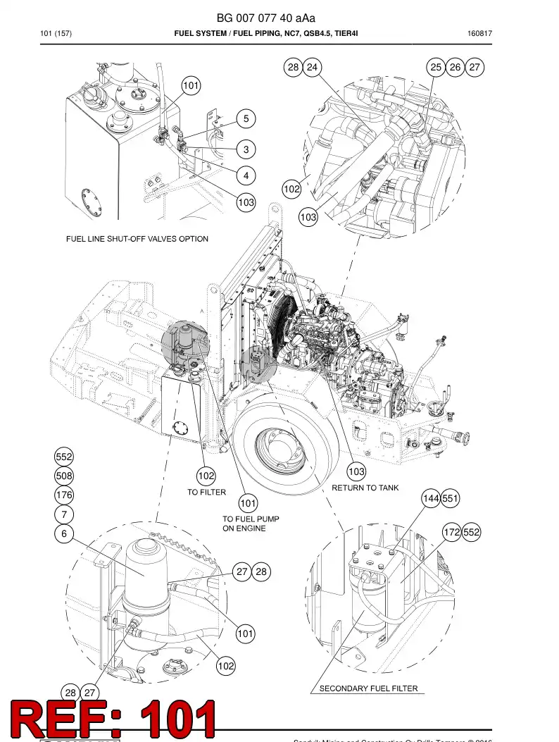 BG00705719a BG 007 057 19a Hose Assembly, Fuel - Sandvik Technical Drawing