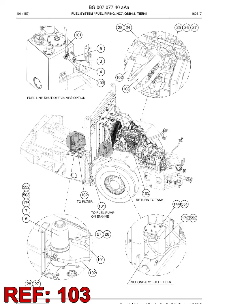 BG00705736a BG 007 057 36a Hose Assembly, Fuel - Sandvik Technical Drawing