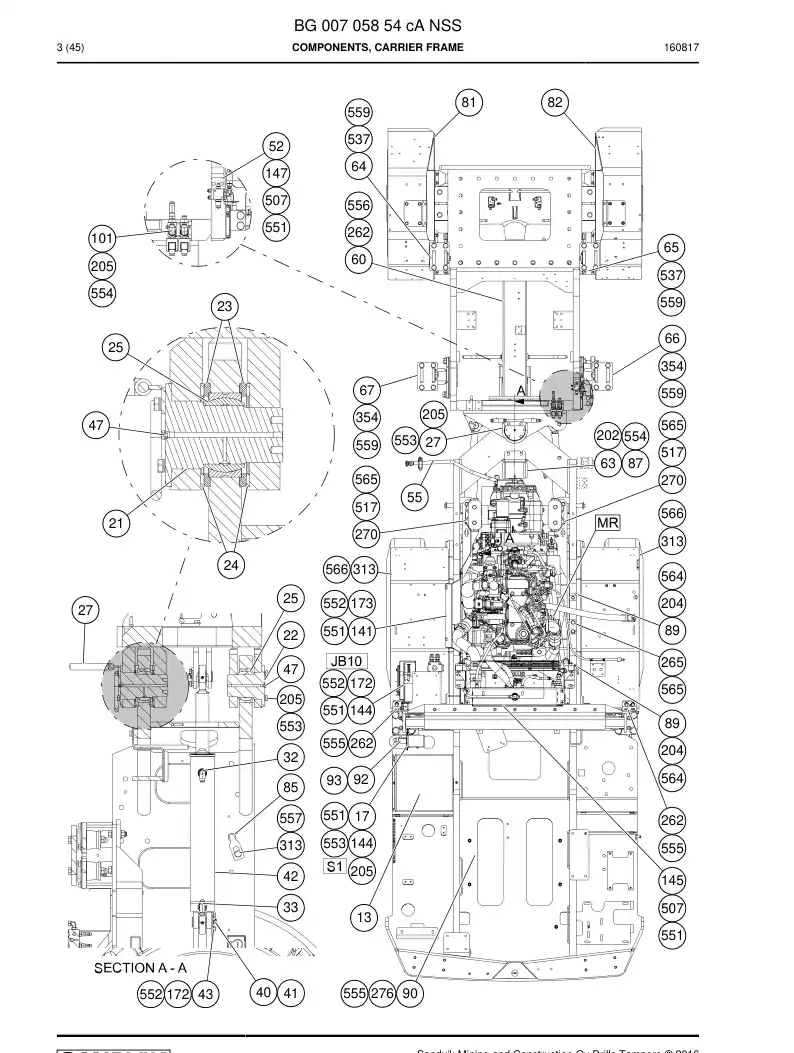 BG00705854c BG 007 058 54c Components, Carrier Frame - Sandvik Technical Drawing