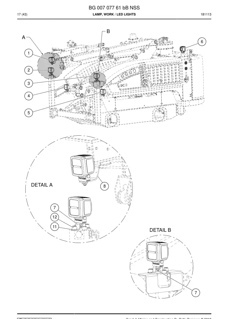 BG00707761b BG 007 077 61b Lamp, Work - Sandvik Technical Drawing