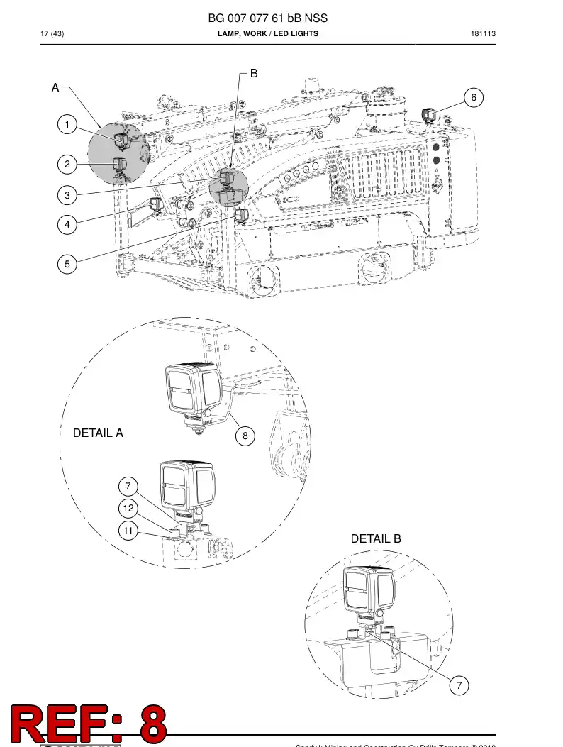 BG00708707b BG 007 087 07b Bracket, Lamp - Sandvik Technical Drawing