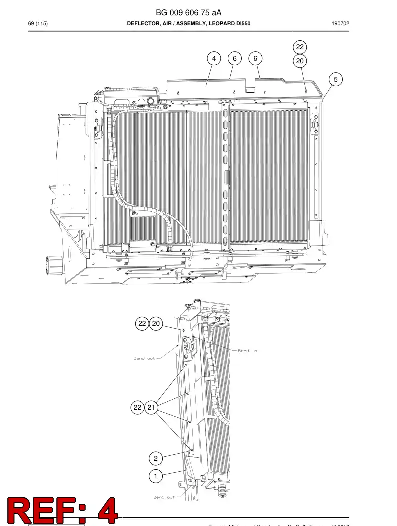 BG00708722a BG 007 087 22a Deflector, Air - Sandvik Technical Drawing