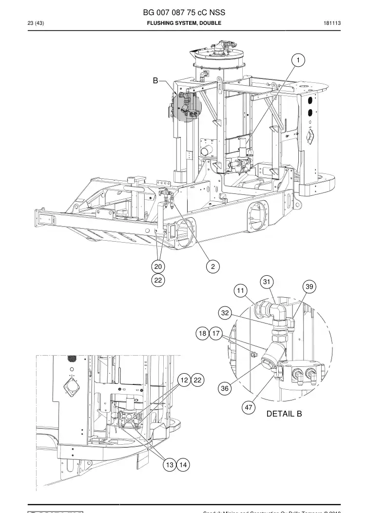BG00708775c BG 007 087 75c Flushing System, Double - Sandvik Technical Drawing
