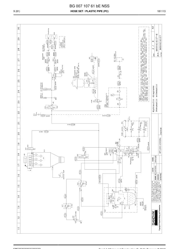 BG00710761b BG 007 107 61b Hose Set - Sandvik Technical Drawing