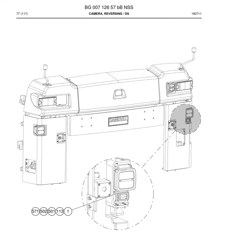 BG00712657b BG 007 126 57b Camera, Reversing - Sandvik Technical Drawing