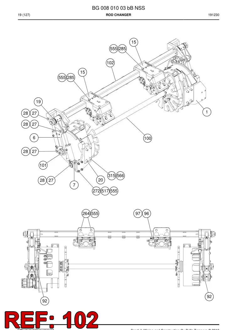 BG00712762a BG 007 127 62a Shaft, Swing - Sandvik Technical Drawing