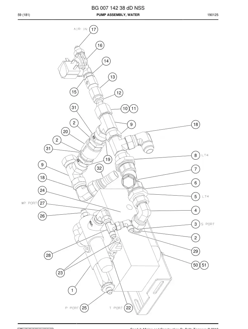 BG00714238d BG 007 142 38d Pump Assembly, Water - Sandvik Technical Drawing