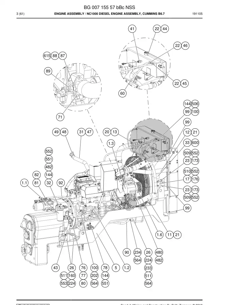 BG00715557b BG 007 155 57b Engine Assembly - Sandvik Technical Drawing