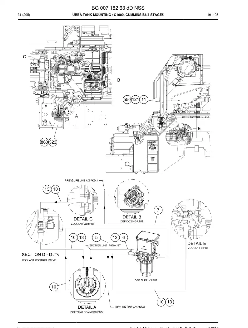 BG00718263d BG 007 182 63d Urea Tank Mounting - Sandvik Technical Drawing