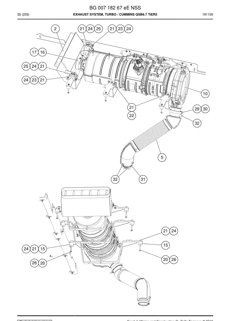 BG00718267e BG 007 182 67e Exhaust System, Turbo - Sandvik Technical Drawing