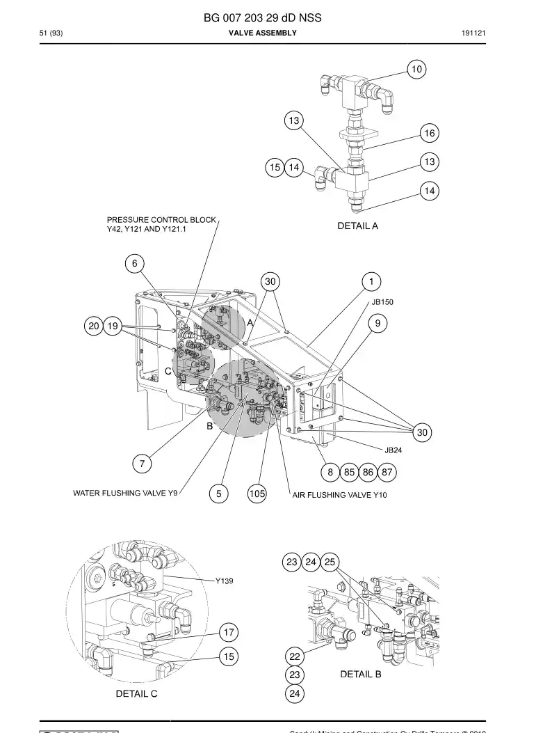 BG00720329d BG 007 203 29d Valve assembly - Sandvik Technical Drawing