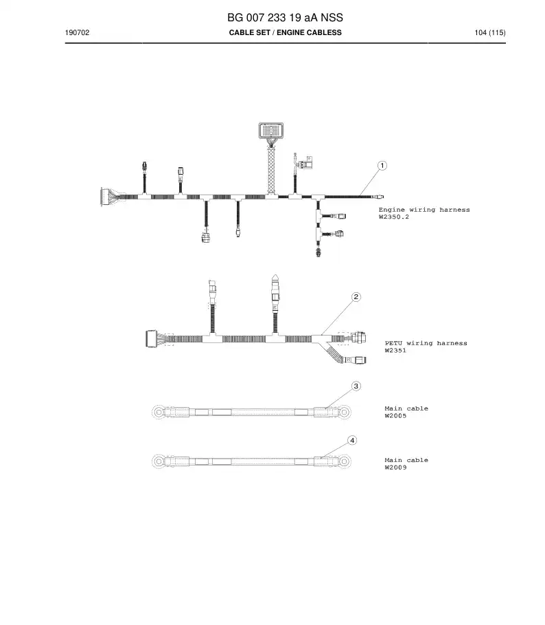 BG00723319a BG 007 233 19a Cable Set - Sandvik Technical Drawing
