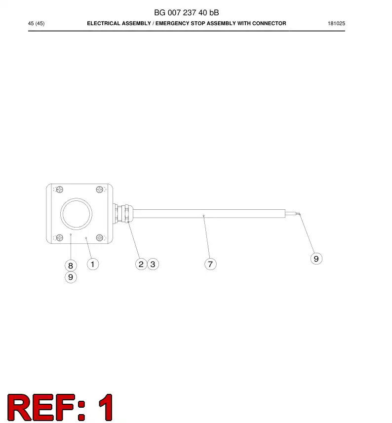 BG00723731a BG 007 237 31a Button, Emergency Stop - Sandvik Technical Drawing