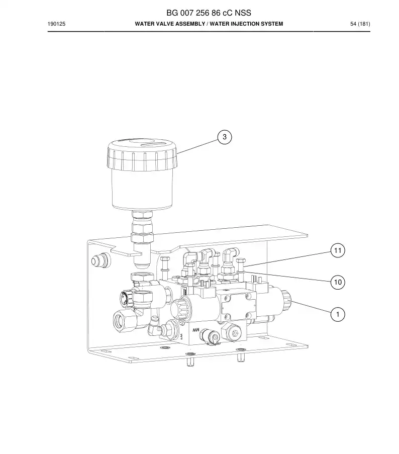 BG00725686c BG 007 256 86c Water Valve Assembly - Sandvik Technical Drawing