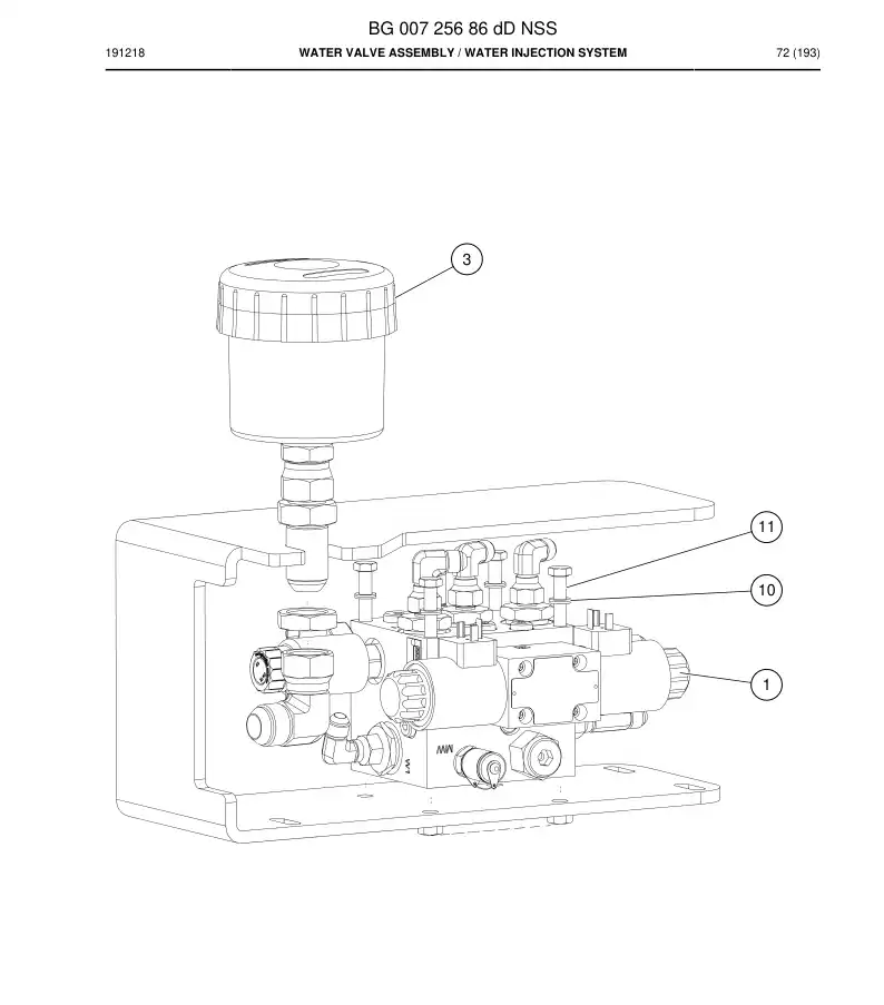 BG00725686d BG 007 256 86d Water Valve Assembly - Sandvik Technical Drawing