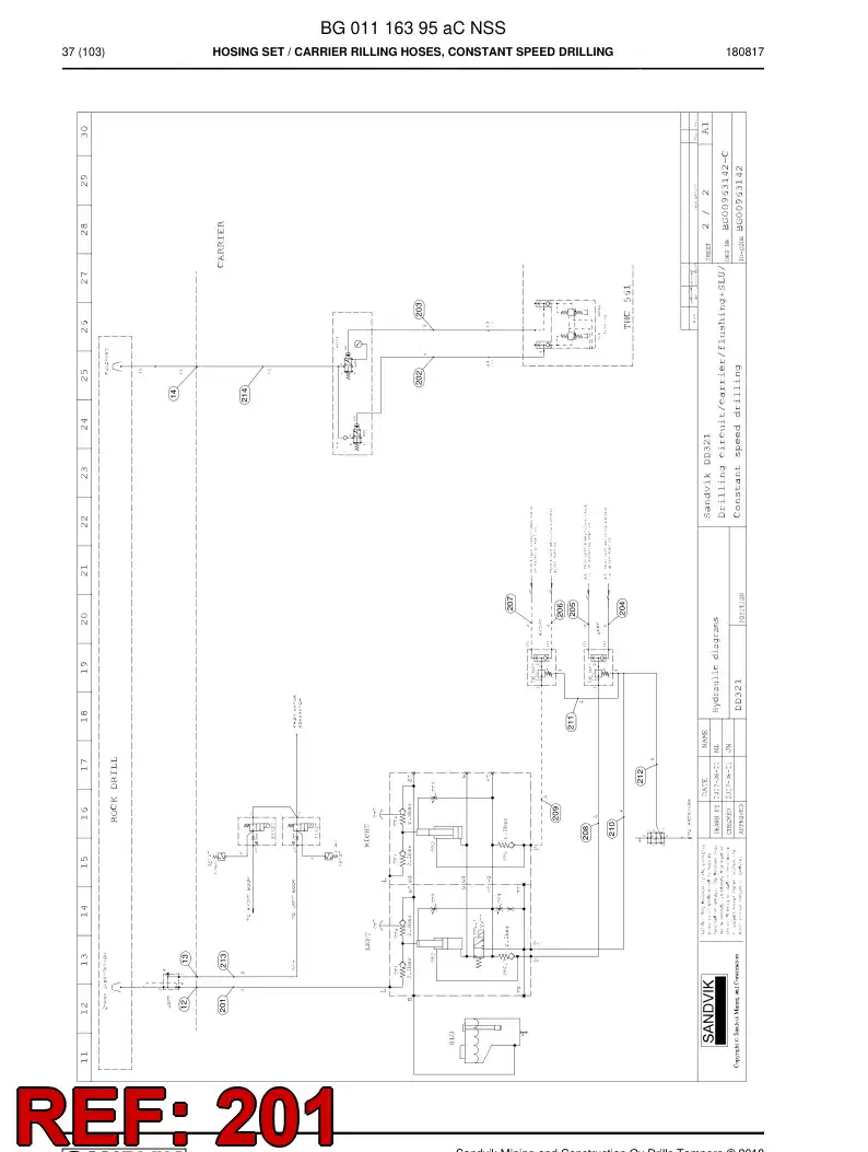 BG00726658a BG 007 266 58a Hose Assembly, Hydraulic - Sandvik Technical Drawing
