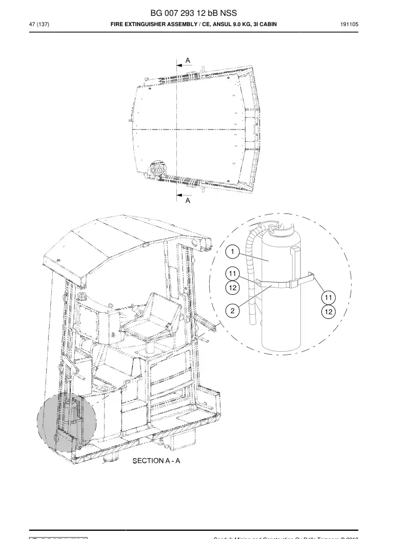 BG00729312b BG 007 293 12b Fire Extinguisher Assembly - Sandvik Technical Drawing