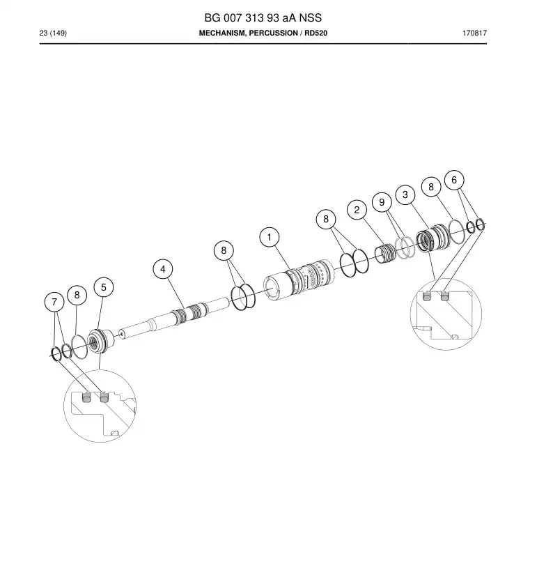 BG00731393a BG 007 313 93a Mechanism, Percussion - Sandvik Technical Drawing