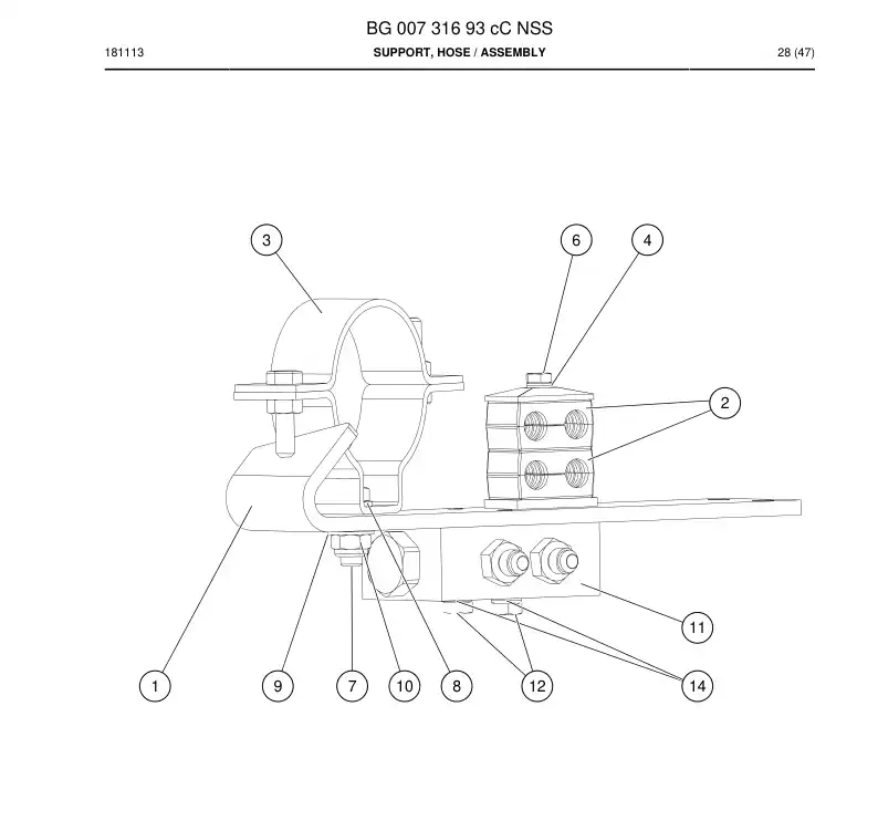 BG00731693c BG 007 316 93c Support, Hose - Sandvik Technical Drawing
