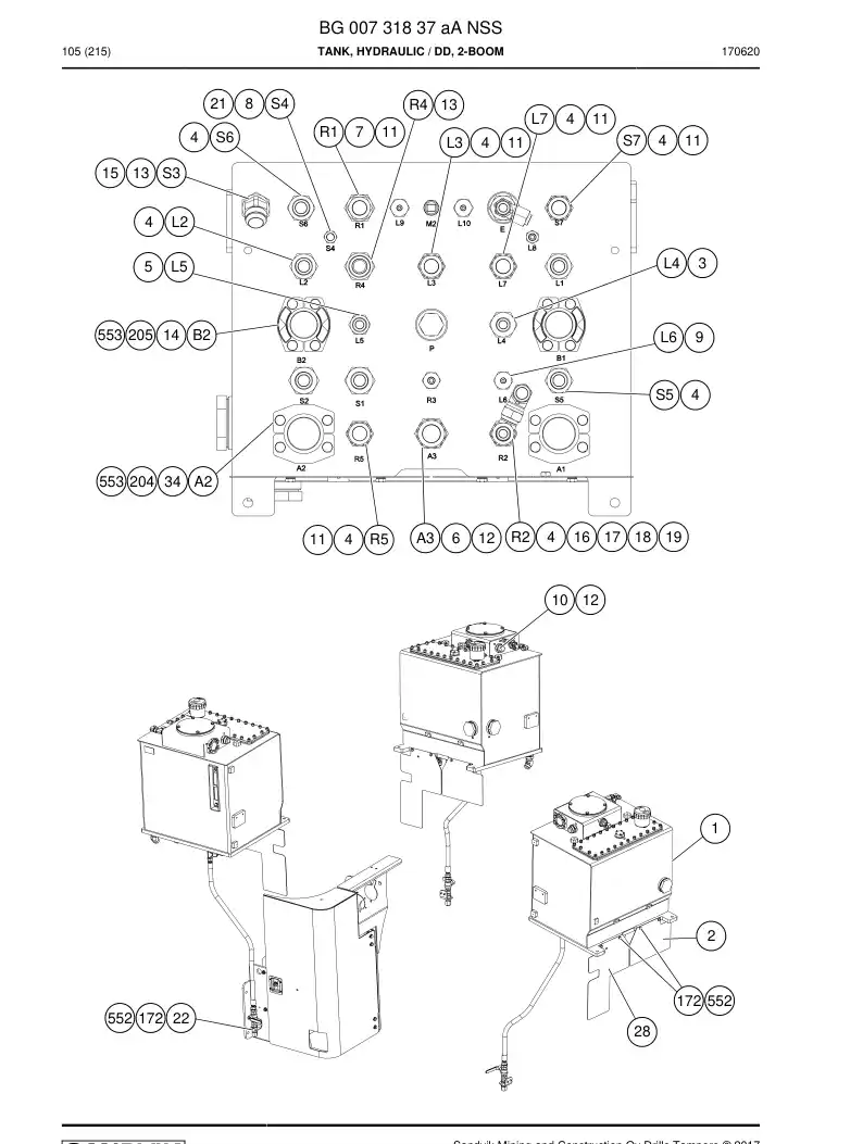 BG00731837a BG 007 318 37a Tank, Hydraulic - Sandvik Technical Drawing
