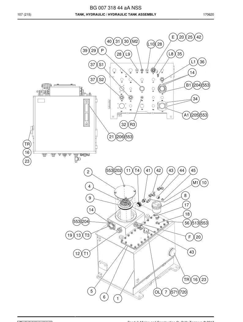 BG00731844a BG 007 318 44a Tank, Hydraulic - Sandvik Technical Drawing