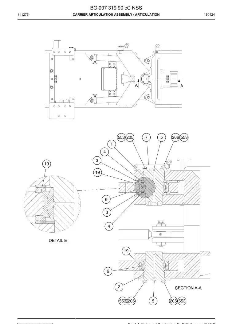 BG00731990c BG 007 319 90c Carrier Articulation Assembly - Sandvik Technical Drawing