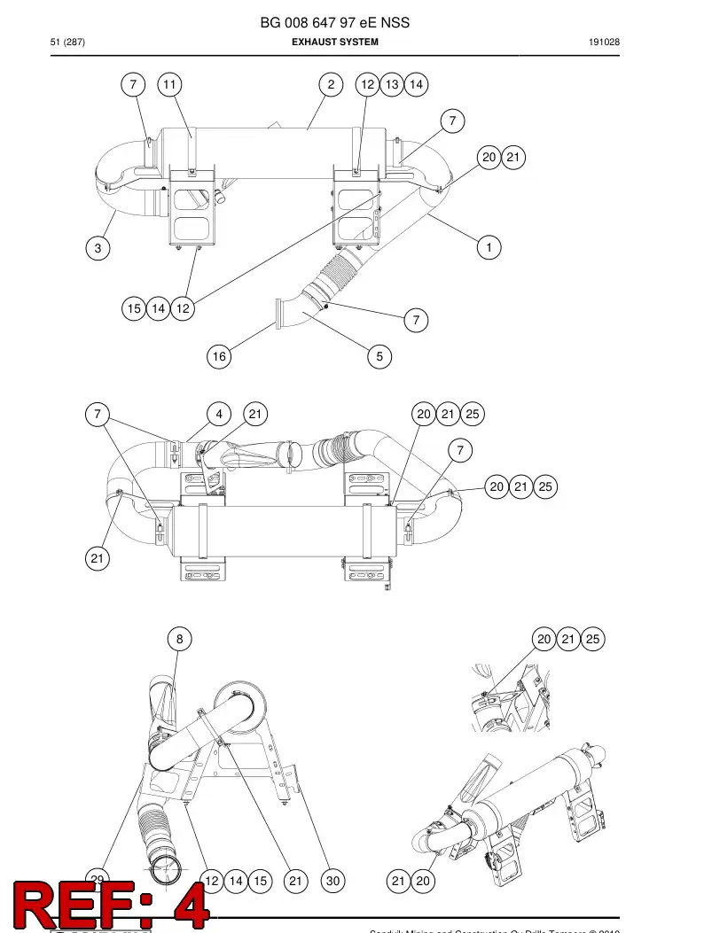 BG00734887b BG 007 348 87b Pipe, Exhaust - Sandvik Technical Drawing