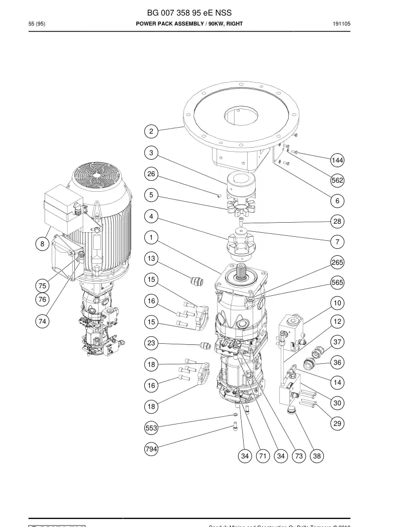 BG00735895e BG 007 358 95e Power Pack Assembly - Sandvik Technical Drawing
