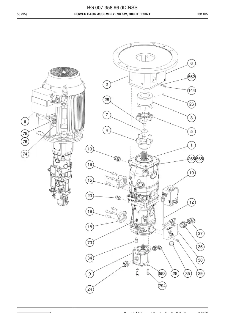 BG00735896d BG 007 358 96d Power Pack Assembly - Sandvik Technical Drawing
