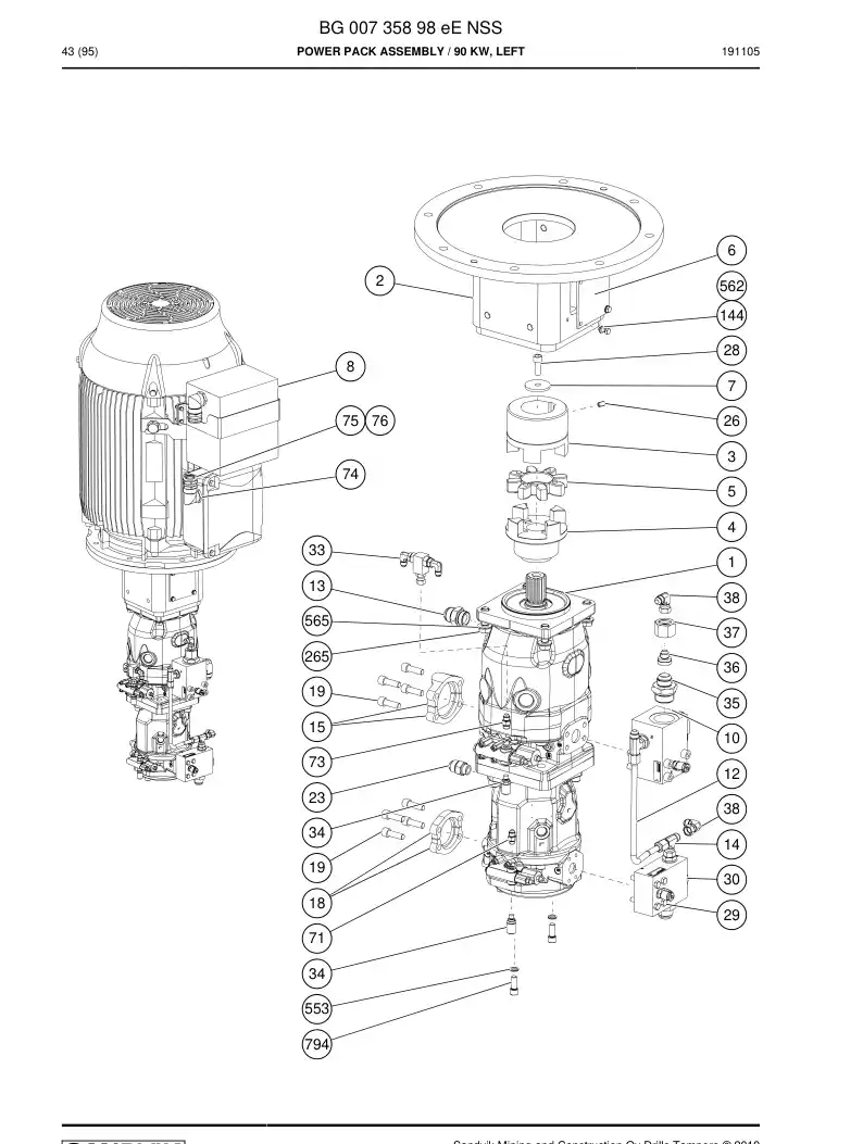BG00735898e BG 007 358 98e Power Pack Assembly - Sandvik Technical Drawing
