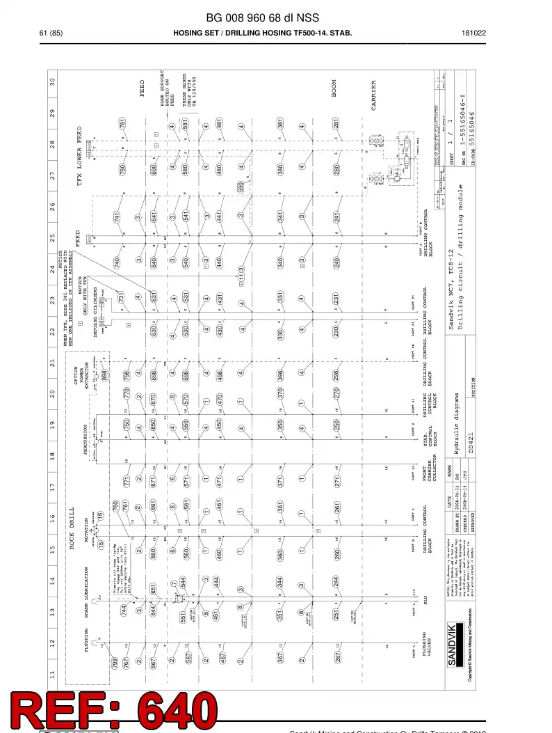 BG00736298a BG 007 362 98a Hose Assembly, Hydraulic - Sandvik Technical Drawing