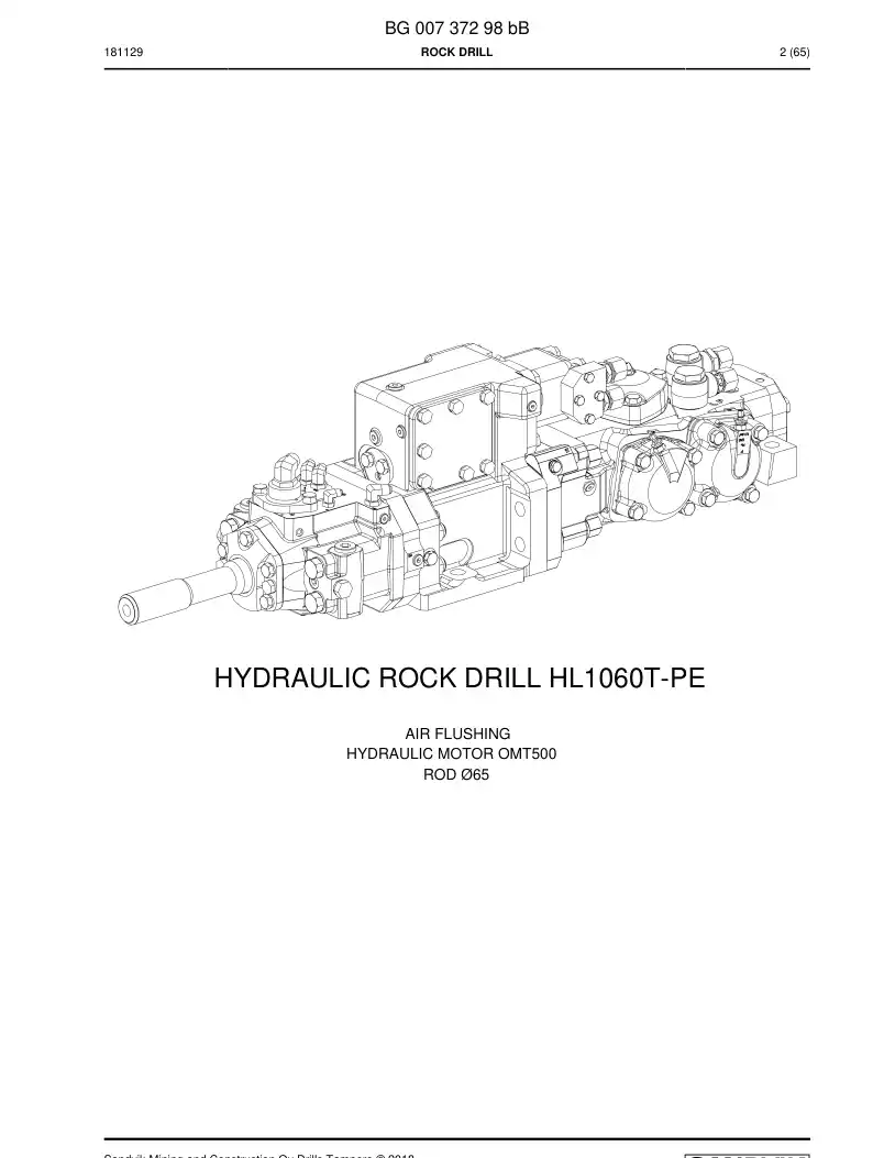 BG00737298b BG 007 372 98b Rock Drill - Sandvik Technical Drawing