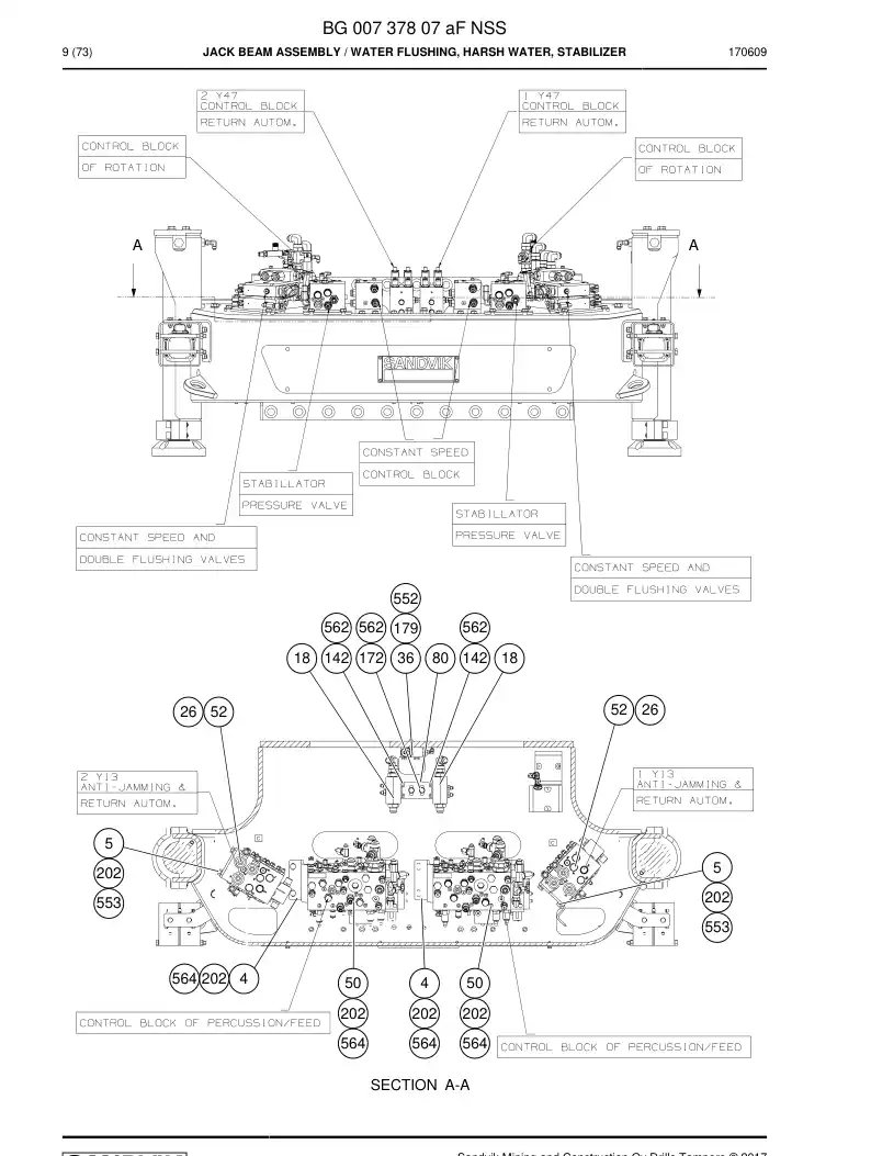 BG00737807a BG 007 378 07a Jack Beam Assembly - Sandvik Technical Drawing