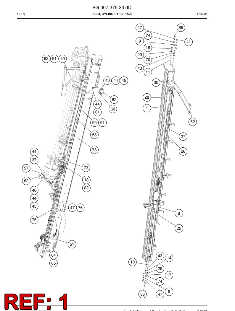 BG00738012a BG 007 380 12a Beam, Feed - Sandvik Technical Drawing