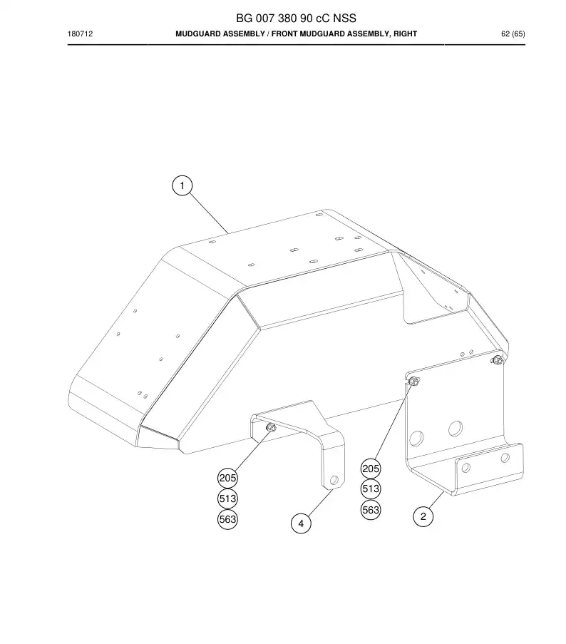 BG00738090d BG 007 380 90d Mudguard Assembly - Sandvik Technical Drawing
