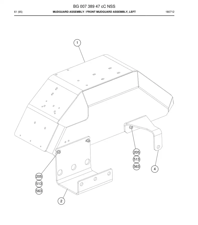 BG00738947d BG 007 389 47d Mudguard Assembly - Sandvik Technical Drawing