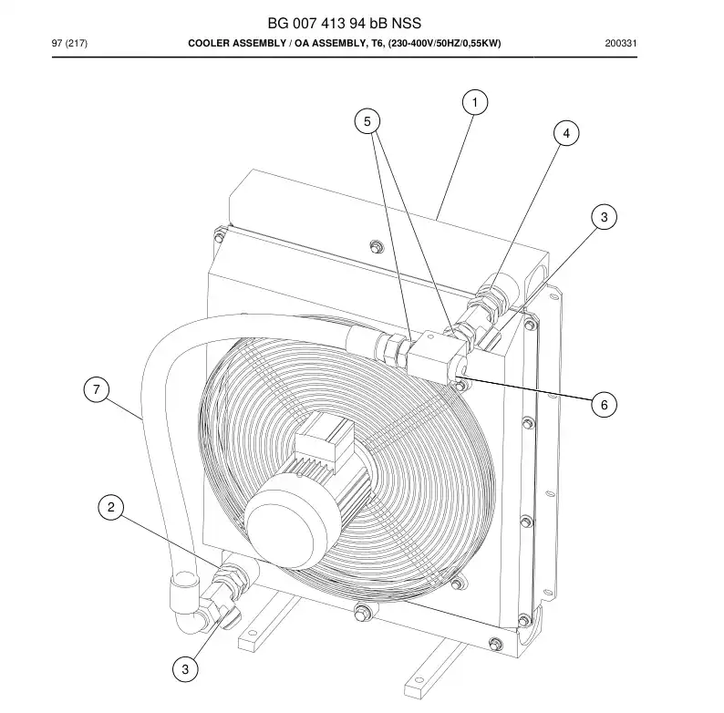 BG00741394b BG 007 413 94b Cooler Assembly - Sandvik Technical Drawing