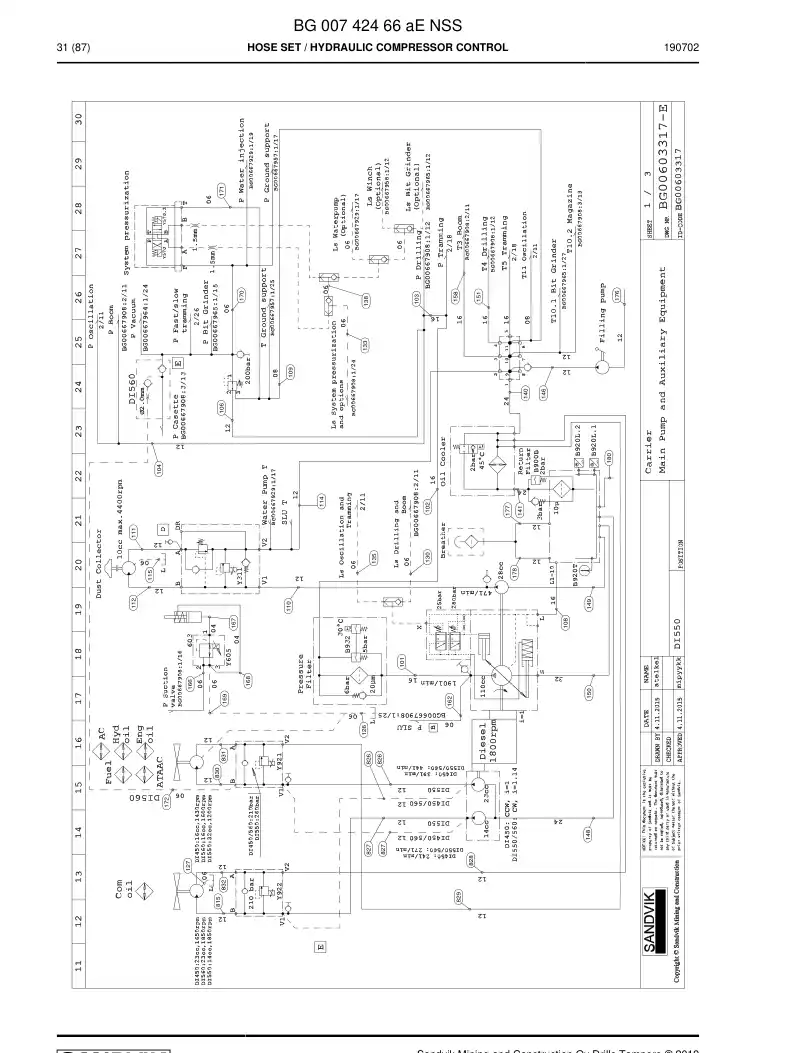 BG00742466a BG 007 424 66a Hose set - Sandvik Technical Drawing
