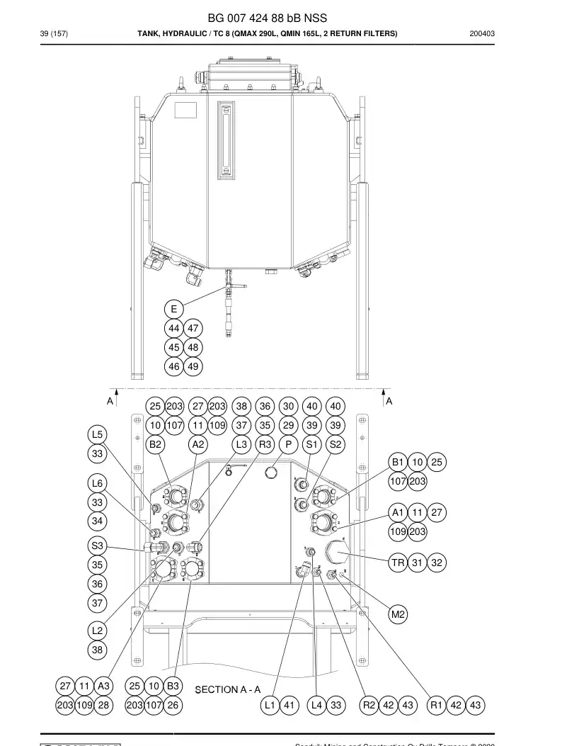 BG00742488b BG 007 424 88b Tank, Hydraulic - Sandvik Technical Drawing