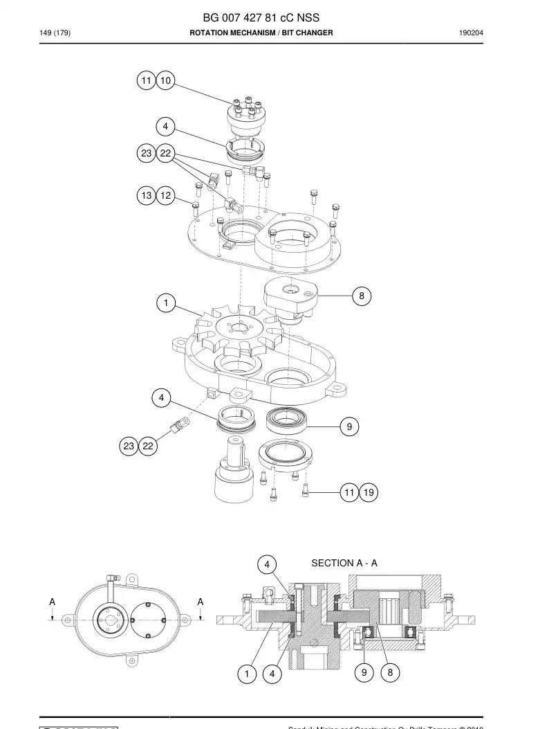 BG00742781c BG 007 427 81c Rotation Mechanism - Sandvik Technical Drawing